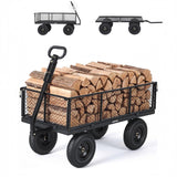 Garvee 1000LBS Heavy Duty Steel Garden Cart Wagon with 13" Pneumatic Tires, Removable Mesh Sides & Rotating Handle, Outdoor Utility Wagon for Garden, Lawn, Yard & Farm, Black - Black
