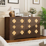 Garvee 6 Drawer Dresser for Bedroom, 47.2'' Wide Dresser, Boho Chest of Drawers, Wooden Chest with Clothes Storage Cabinet, Decorative Drawer Front Organizer for Bedroom, Living Room, Brown - Brown