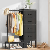Garvee Heavy Duty 4-Drawer Fabric Dresser Organizer with Hanging Rail & Open Shelf – Metal Frame Wardrobe Storage for Bedroom, Living Room, Entryway – Black – 4 Compartments - Black - 4 Drawers
