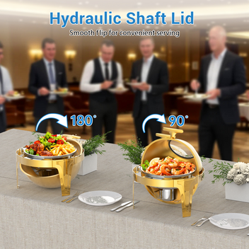 Garvee 6.3 Qt Round Roll Top Chafing Dish Buffet Set, Stainless Steel Food Warmer with Glass Window, Heat & Chill Chafer for Catering, Parties, Weddings & Banquets, Gold