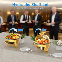 Garvee 6.3 Qt Round Roll Top Chafing Dish Buffet Set, Stainless Steel Food Warmer with Glass Window, Heat & Chill Chafer for Catering, Parties, Weddings & Banquets, Gold