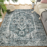 Garvee Oriental Area Rug 9x12 Washable Rug Vintage Rug Traditional Mat Distressed Indoor Foldable Thin Rug Non Slip Accent Rug Floral Print Rug Carpet for Living Room Office, Blue - Blue-Green
