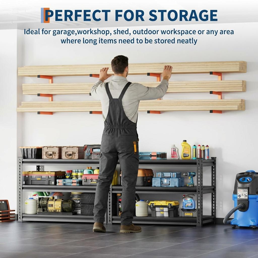 Garvee Heavy Duty Steel Lumber Storage Rack Set – 3-Tier Wall Mounted Organizer Shelf – 600LBS Total Capacity – Space Saving for Garage, Rack, Workshop – Easy Installation – Orange – 2 Pack