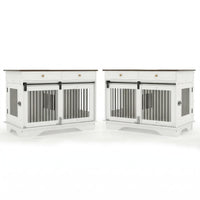 Garvee 2 Pack Spacious Double Dog Crate Furniture, 47" Large Dog Kennel, Removable Divider, 2 Storage Drawers, Chew-Resistant, Triple Door End Table for Large Dogs, White+Brown Table Top
