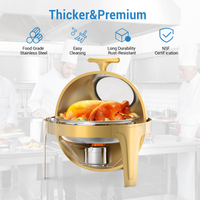Garvee 6.3 Qt Round Roll Top Chafing Dish Buffet Set, Stainless Steel Food Warmer with Glass Window, Heat & Chill Chafer for Catering, Parties, Weddings & Banquets, Gold