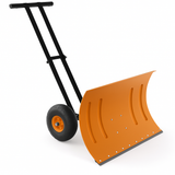 Garvee 29"W X 19.68"H Snow Pusher Shovel with Wheels,Heavy Duty Steel Snow Shovel with Wheels,Angled Blade Efficient Snow Removal With5-Position Angled Blade & Adjustable Handle for Doorway, Sidewalk - Orange