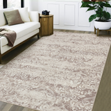 Garvee Medallion & Damask Camel 6x9 Neutral Area Rug Washable, Soft Vintage Damask Distressed Large Area Rugs for Living Room Bedroom Dining Room, Boho Abstract Low Pile Indoor Floor Carpet Non-Slip Farmhouse Rugs - Camel