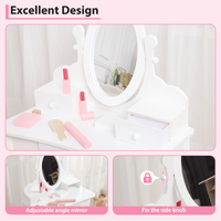 Garvee Kids Vanity Set with Adjustable Angle Mirror, Drawers and Stool Suitable for Age 3-10, White