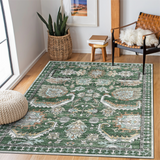 Garvee Washable 5x7 Area Rug, Ultra-Thin Soft Vintage Indoor Rug for Bedroom Living Room or Dining Room, Non-Slip Throw Rug Foldable Carpet for Entry Office Playroom, Green - Green