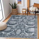 Garvee Washable 9x12 Area Rugs, Vintage Large Indoor Rugs for Living Room Bedroom or Dining Room, Ultra-Thin Soft Non-Slip Floor Carpet Foldable,, Grey - Gray