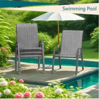 Garvee Stackable Patio Dining Chairs Set of 4, High-Back Textilene Outdoor Chairs with All Black Powder-Coated Steel Frame, All-Weather Deck Garden Seating, Gray