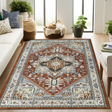Garvee Entryway Rug 3x5 Non-Slip Washable Bedroom Area Rug Boho Low Pile Foldable Decorative Carpet Vintage Non Slip Mat Carpet for Indoor Entry Kitchen Classroom Bathroom Red - Red