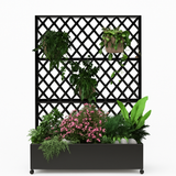 Garvee Mobile Black Galvanized Steel Raised Garden Bed with Trellis & Privacy Screen – Planter Box with Lockable Casters & Drainage Holes for Vegetables & Vines, Patio Deck or Yard – 71"X35"X16"