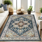 Garvee 2x6 Runner Rug Kitchen Rugs Non Slip Washable Hallway Long Bedroom Carpet Vintage Print Distressed Low Pile Soft Carpet Runners for Bathroom Entryway Laundry Room Blue - Blue