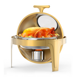 Garvee 6.3 Qt Round Roll Top Chafing Dish Buffet Set, Stainless Steel Food Warmer with Glass Window, Heat & Chill Chafer for Catering, Parties, Weddings & Banquets, Gold - Gold