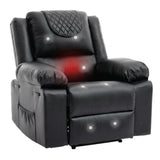 Garvee Manual Massage Recliner Chair with Heating for Adult, PU Leather Recliner Chairs Single Sofa with Side Storage Pockets and Remote Control, Suitable for Living Room/Bedroom, Black - Black