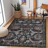 Garvee Washable 5x7 Area Rug, Ultra-Thin Soft Vintage Indoor Rug for Bedroom Living Room or Dining Room, Non-Slip Throw Rug Foldable Carpet for Entry Office Playroom, Black/Rust - Red Black